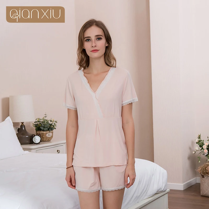 Женская кружевная Пижама с V образным вырезом и коротким рукавом|night suit|home wearhome suit