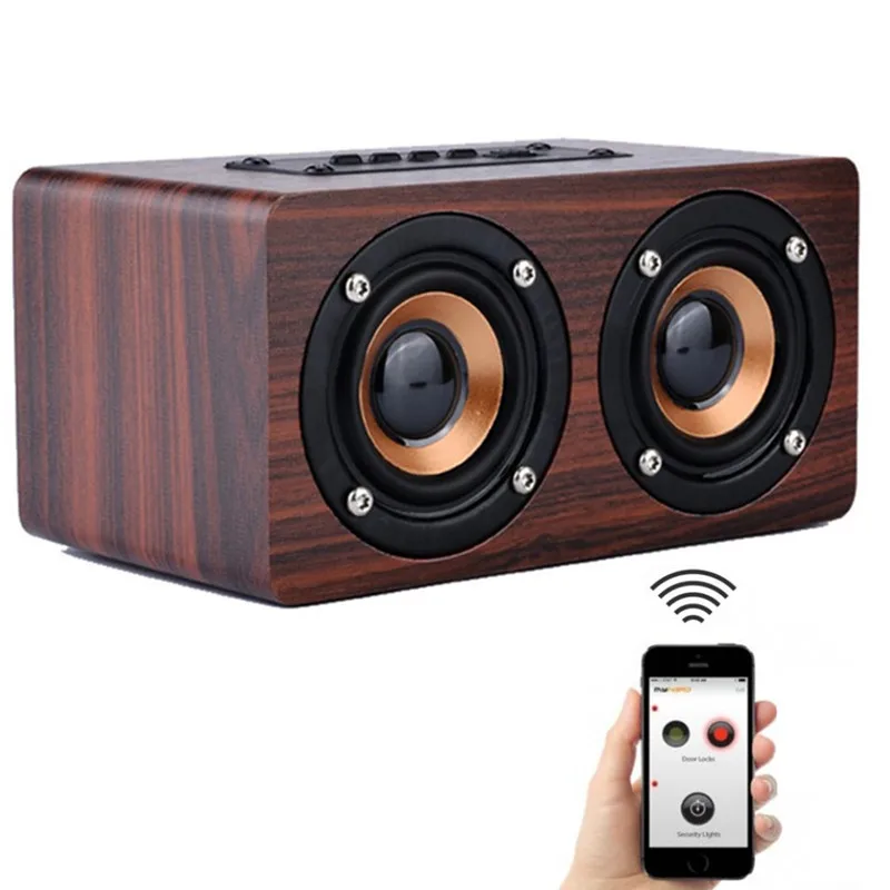 Ретро Деревянный Bluetooth Динамик HIFI Беспроводной 3D Двойные Громкоговорители
