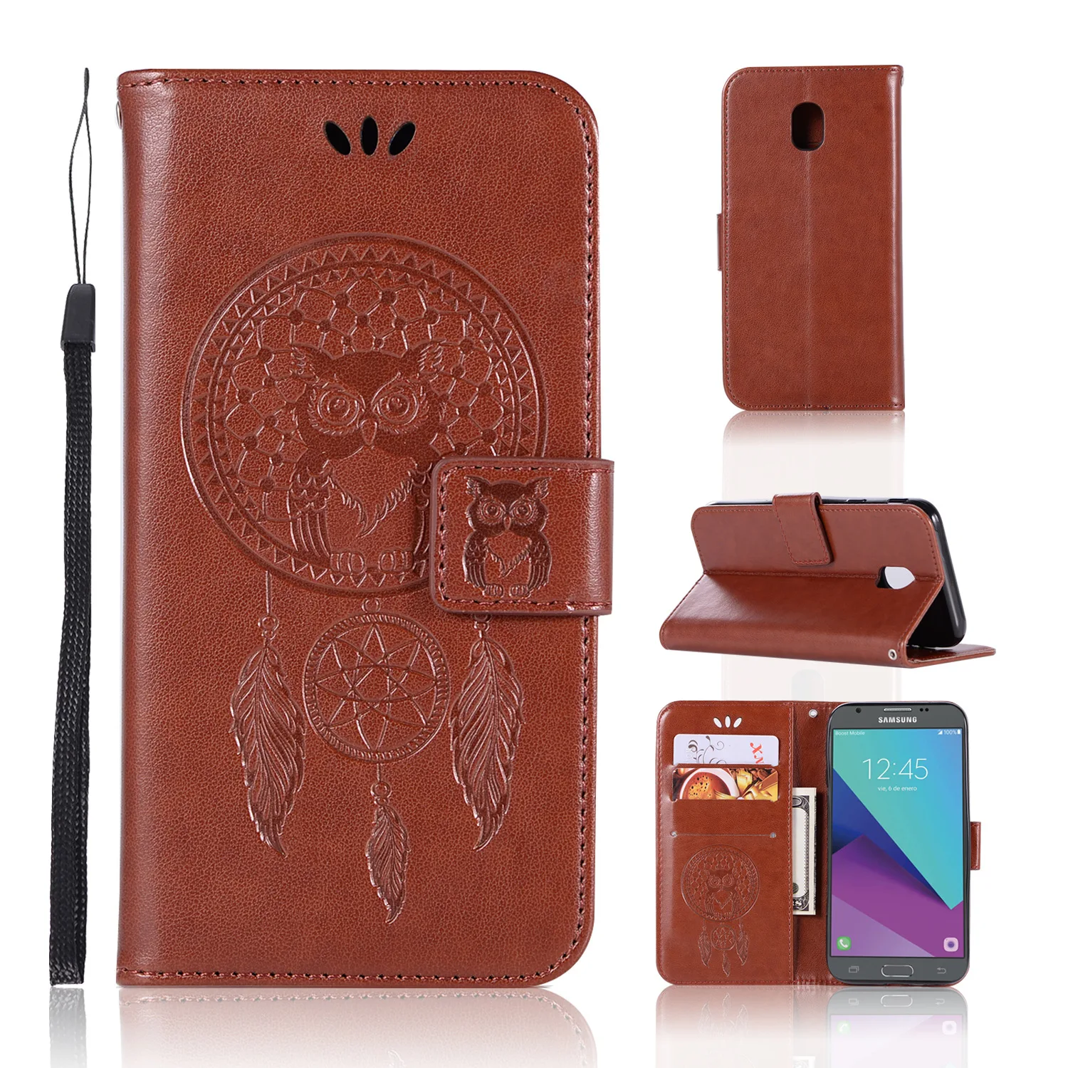 Роскошные сова печатных Wallet Coque для samsung Galaxy J5 2017 J530 ЕС тиснением кожаный бумажник