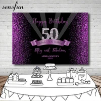 sensfun photography background black sparkly purple glitter woman happy 50th birthday party backdrop photo studio 7x5ft vinyl