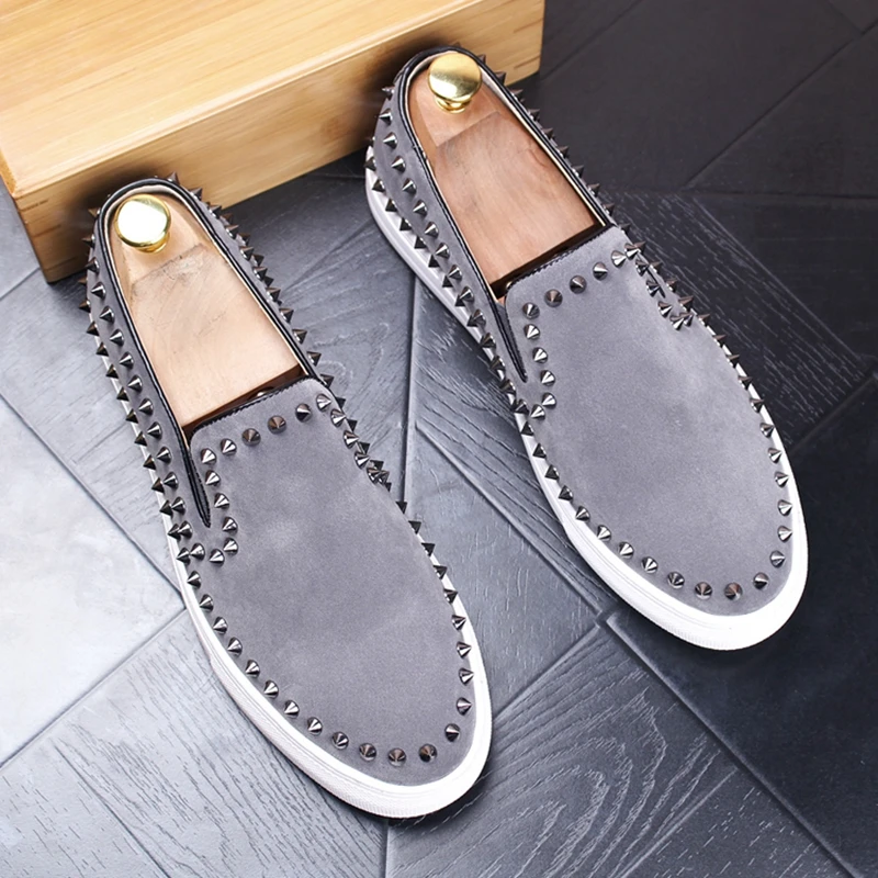 

Stephoes Luxury Designer Men Rivets Loafers Suede Leather Party Prom Oxfords Shoes Male Spring Autumn Sneakers Gray Blue Shoes
