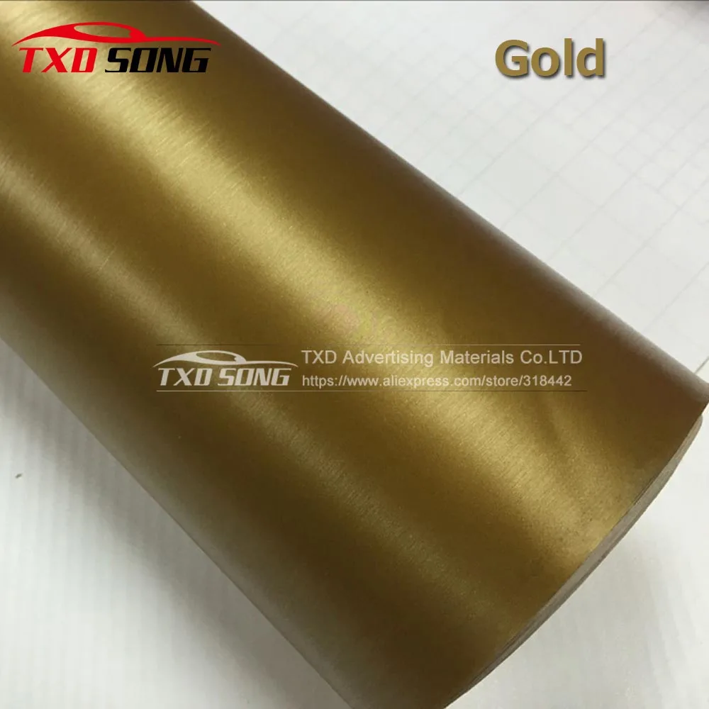 Gold Высококачественная Золотая матовая алюминиевая виниловая наклейка на автомобиль черная темно-серая серебряная металлическая щетка алюминиевая виниловая Автомобильная обертка - Название цвета: Gold