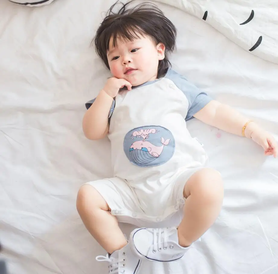 Милый комбинезон для маленьких девочек Летняя одежда мальчиков Мягкая хлопковая