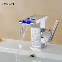 gizero bathroom led faucet no need battery basin sink taps temperature control 3 color change solid brass waterfall faucet zr627