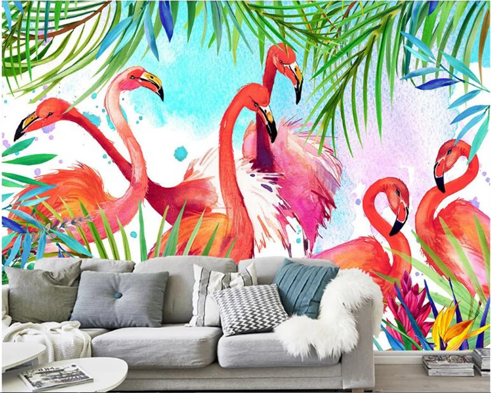 

beibehang Dream Fashion Personality Decorative painting Interior Decorative Watercolor Flamingo Custom papel de parede Wallpaper