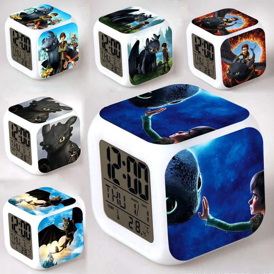 Часы светодиодные с подсветкой мигающая Ночная Фурия дракон сенсорный свет