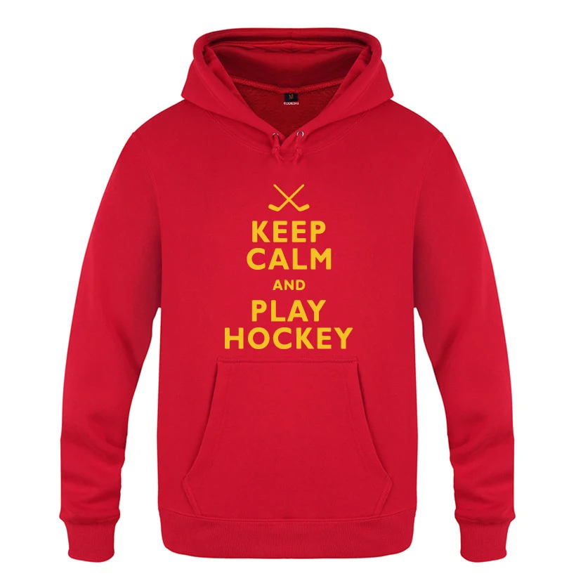 С надписью «Keep Calm and Play Хоккей Творческий толстовки, новинка Для мужчин Для мужчин с капюшоном пуловер с начёсом Толстовка - Цвет: HOY HUAT