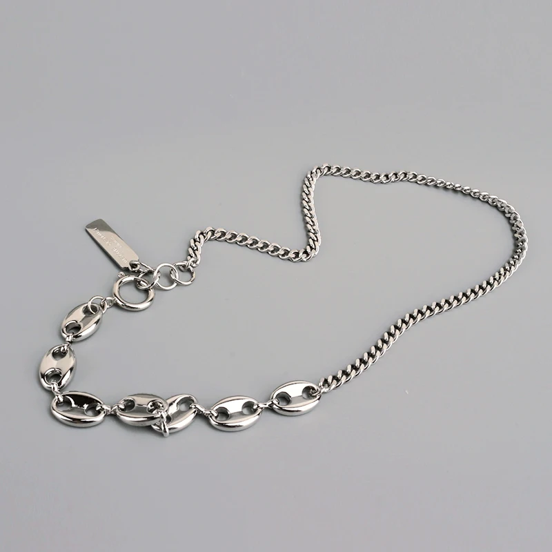 

White Gold Pig Nose clavicle chain Splicing short choker Whole chain Length 39cm White gold bar White gold Neckless