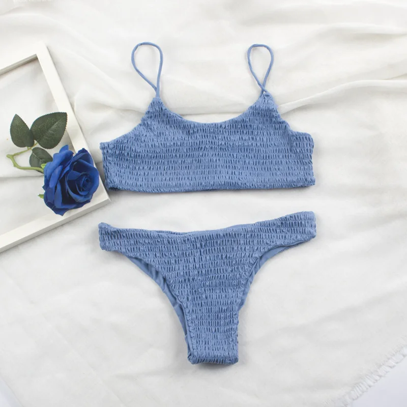 blue Сексуальные Плиссированные бикини mujer, женский купальник, женский купальник, Женский бразильский комплект бикини, пляжная одежда, купальный костюм с высоким вырезом 313 - Цвет: blue