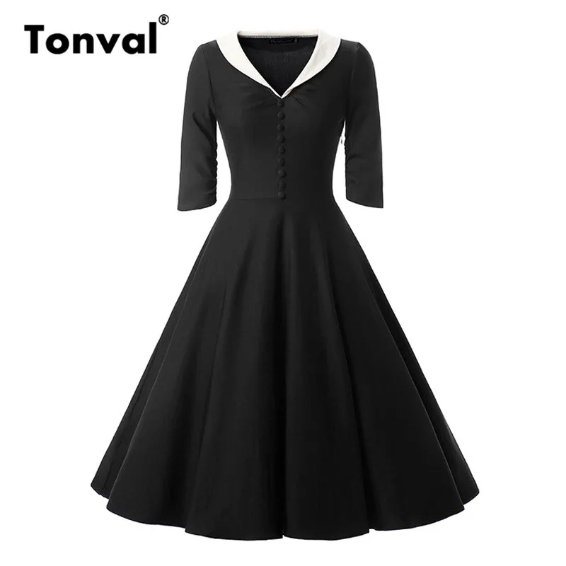Женское платье на пуговицах Tonval Rockabilly винтажное с коротким рукавом и отложным
