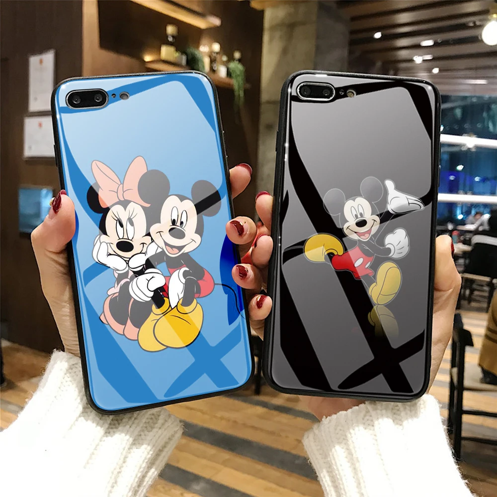 DIY мультяшный чехол из закаленного стекла для телефона с Микки Маусом для iPhone 7 8X6 6S Plus, Капа, чехол s, индивидуальная крышка телефона для iPhone XS MAX XR