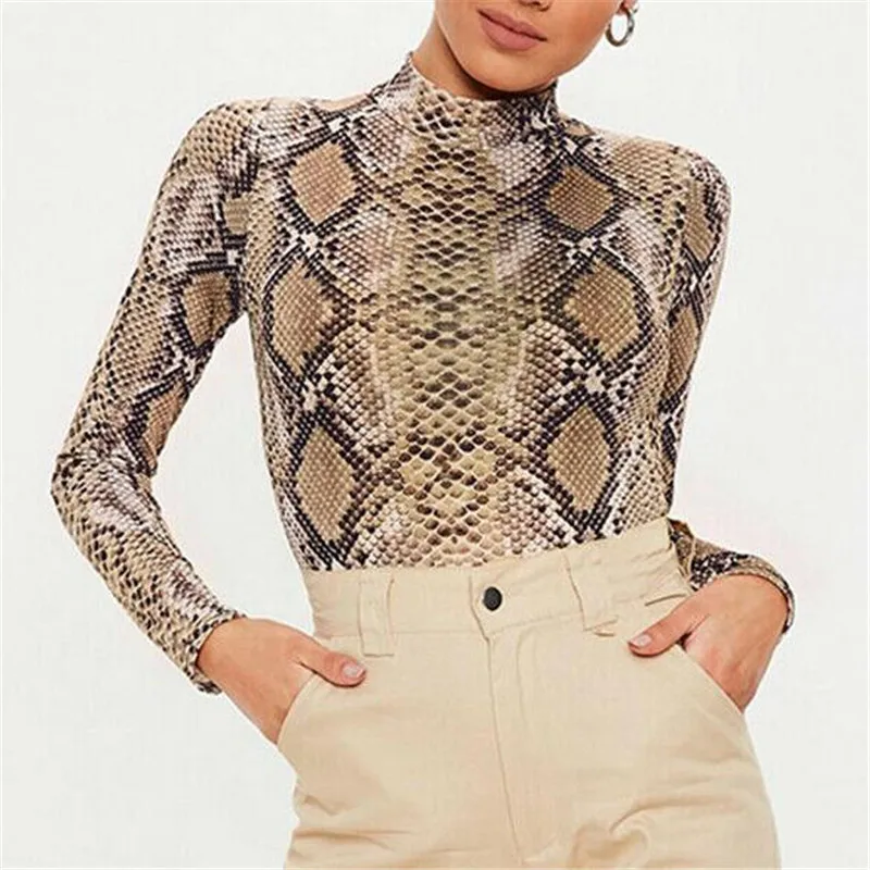 Женский комбинезон со змеиным принтом новый сексуальный с длинными рукавами