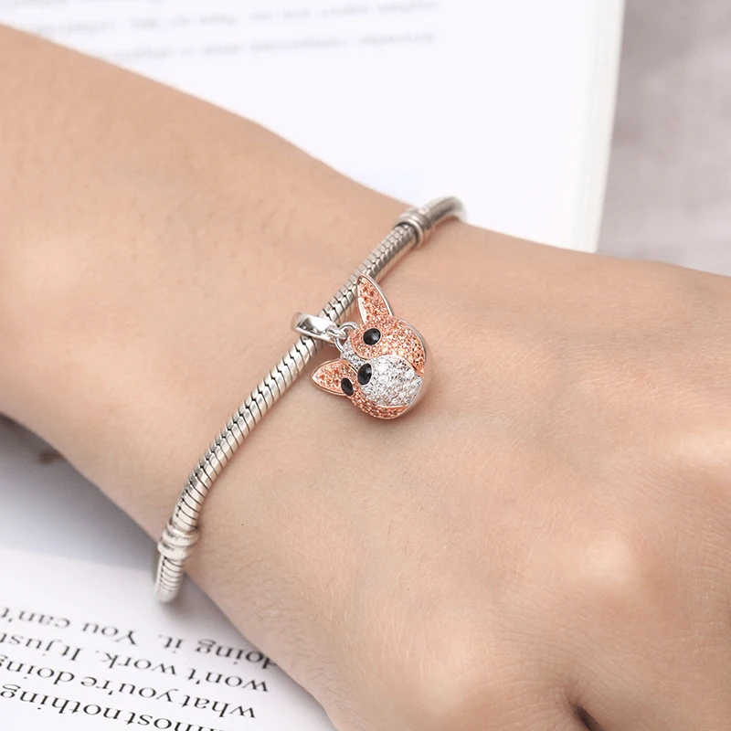 Подходит для браслетов Pandora, оригинальные серебряные бусины 925 пробы Подвески в виде собаки, ювелирные изделия из бисера, хрустальные подвески в виде собаки