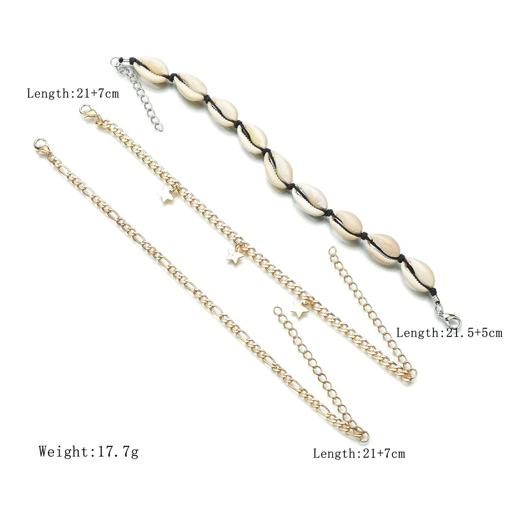 Браслет на ногу Женский винтажный с ракушками пентаграммой 3 шт. | Украшения и