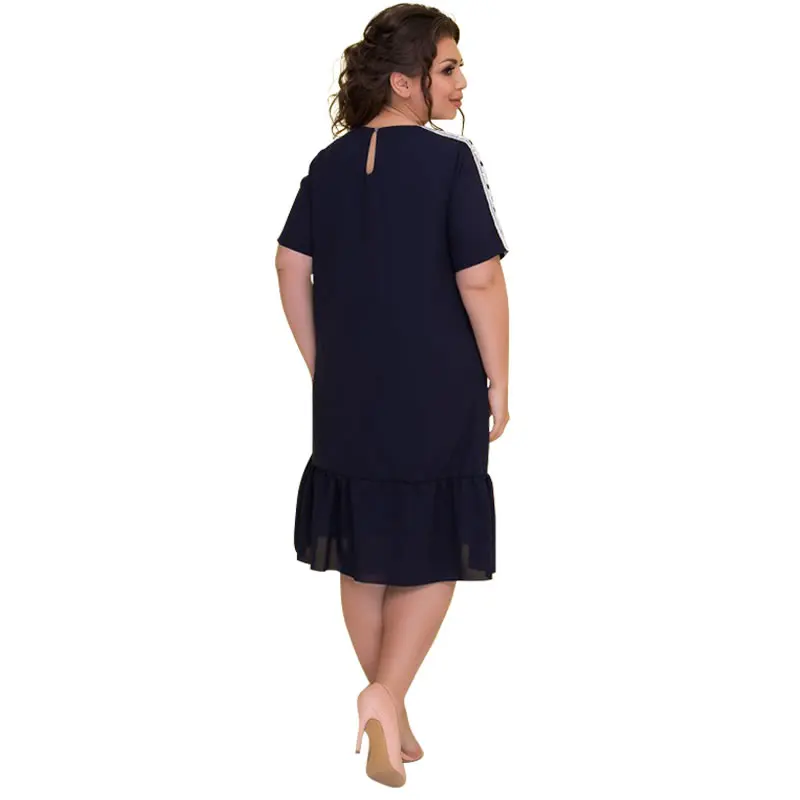 2018 кружевное летнее платье 5xl 6xl свободное прямое с оборками Элегантное