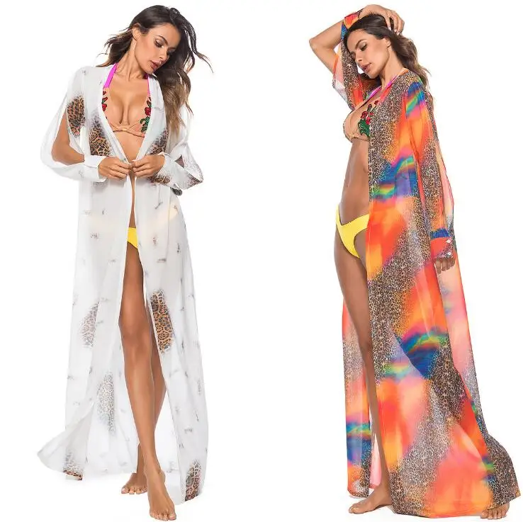 Женский пляжный кардиган в стиле бохо Длинный солнцезащитный накидка-кимоно