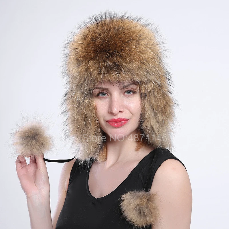 Новая зимняя теплая шапка из натурального меха лисы и енота для женщин мужчин