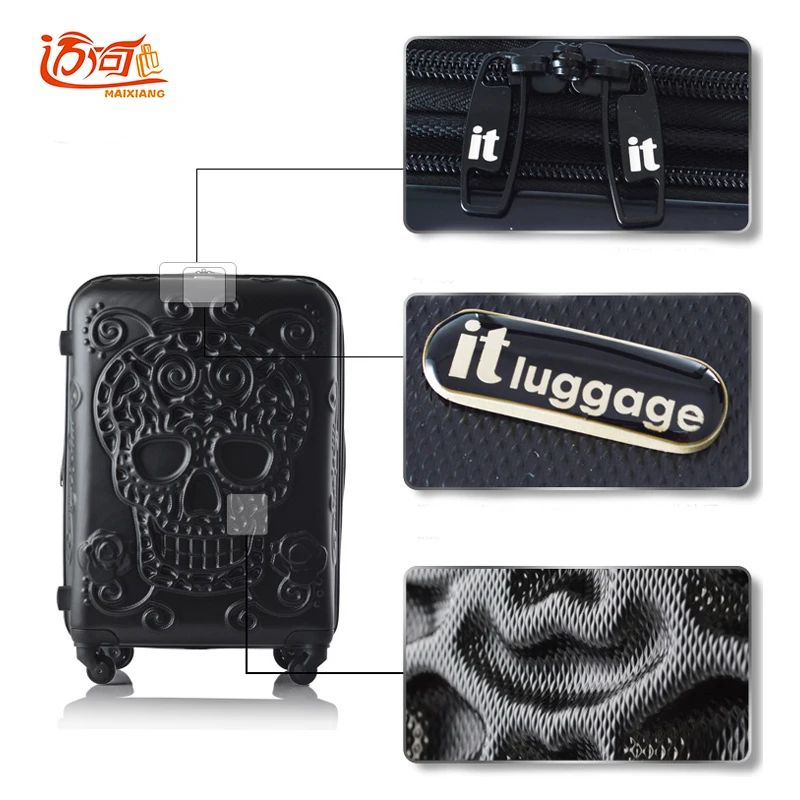 2018 20 24 28 дюймов череп Чемодан Неломающийся Rolling Водонепроницаемый Carry On Travel Pc + abs