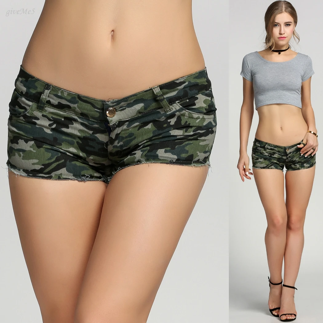 Для женщин низкая талия Джинсы для Шорты 2017 Летний стиль камуфляж Мотобрюки Лето