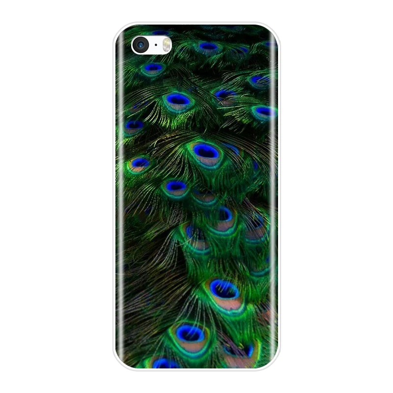 Чехол-накладка для iPhone 5 5C 5S SE 4 4S из мягкого силикона с изображением павлиньих