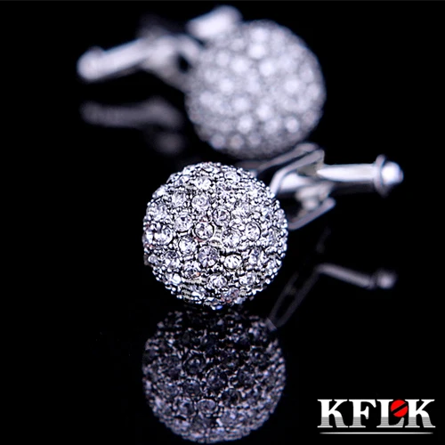 

KFLK Luxury HOT Brand cuff buttons Silver Crystal ball cuff link High Quality abotoaduras shirt cufflink for mens Jewelry