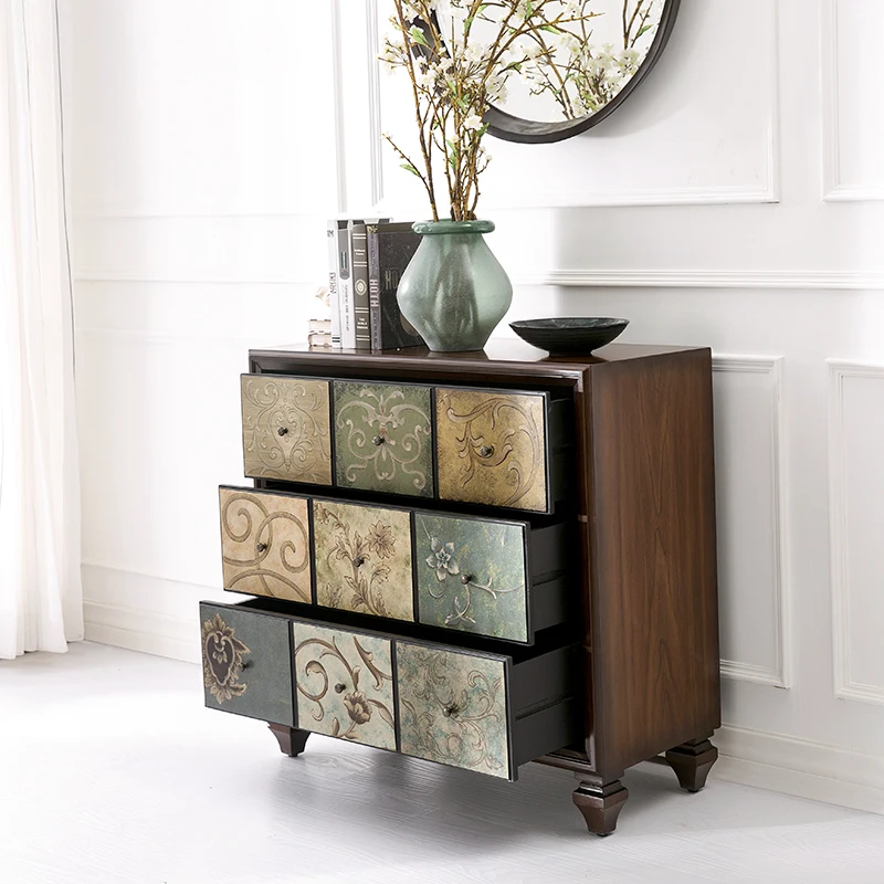 Шкафы с тремя выдвижными ящиками старинные деревянные шкафчики в ретро стиле для
