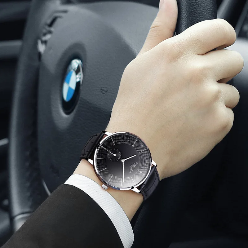 Мужские часы повседневные кожаный ремешок модные ультра-тонкие