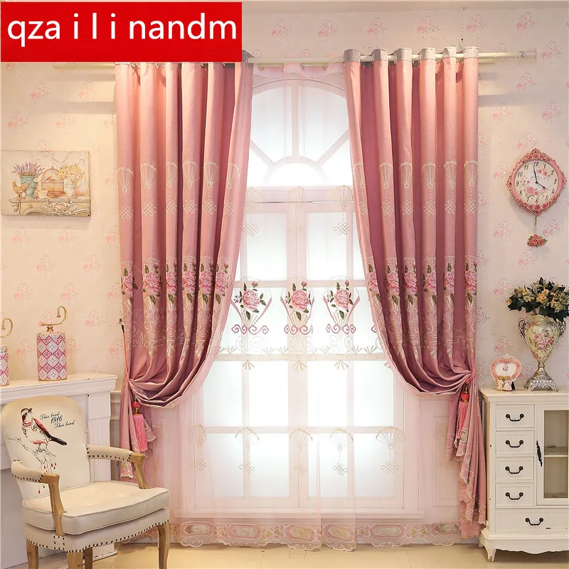 Современный розовый Высокое качество вышитые витражные шторы для гостиная