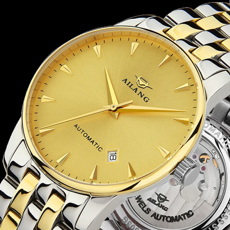 Часы AILANG для мужчин механические из стали водонепроницаемые простой с