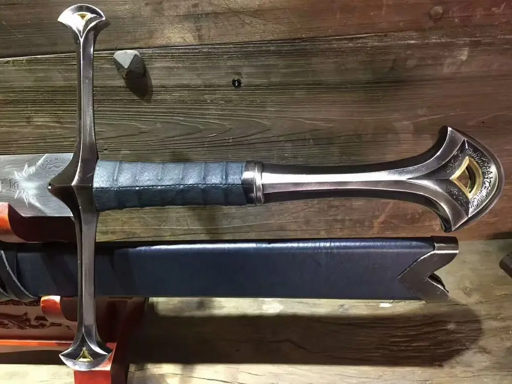 Новый Властелин Колец Anduril меч Арагорна булатная Дамасская сталь и кожа оболочка
