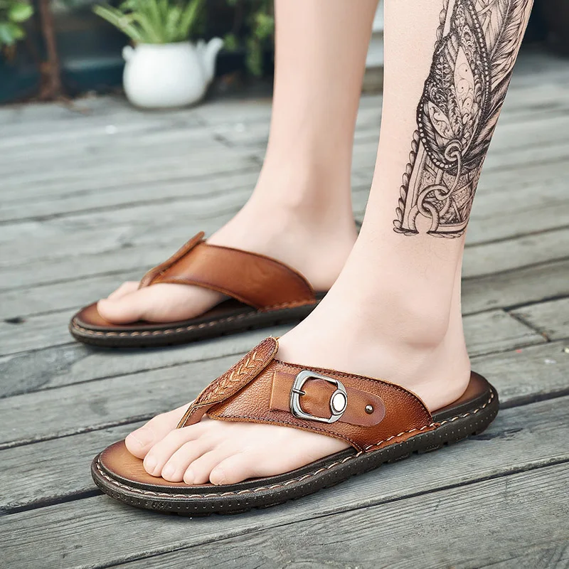 Шлепанцы TOSJC мужские из спилка повседневные пляжные сандалии с металлической