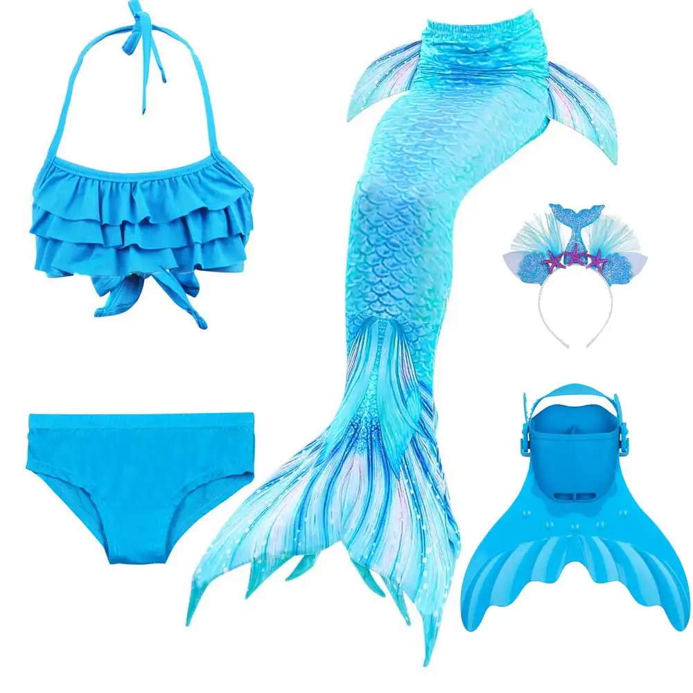 5pcs Mermaid Tail 3 Купальные костюмы с хвостом русалки для девочек Купальник вечерние бикини для косплея купальный костюм с хвостом русалки для ласты для плавания костюм - Цвет: 5pcs Mermaid Tail 3