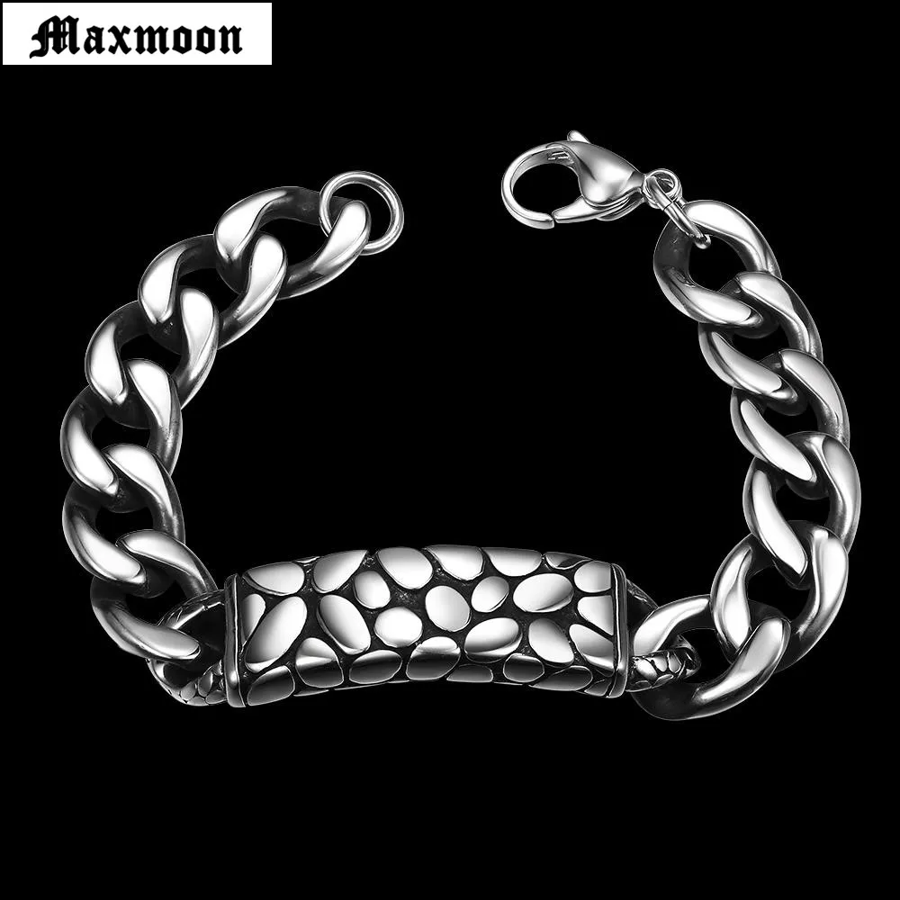 Maxmoon Solid Stainless Steel Men Bracelet Vintage Jewelry Chain Link Friendship Mens Bracelets &amp Bangles 2018 | Украшения и