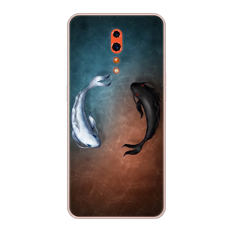 Мультяшная кошка и рыба чехол для OPPO Reno Z TPU окрашенный мобильный телефон оболочки