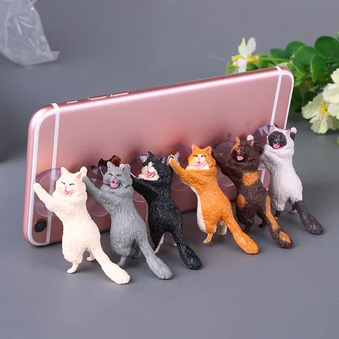6 шт./партия милые животные кошка фигурка игрушки забавная поддержка мобильный телефон держатель креативные подарки