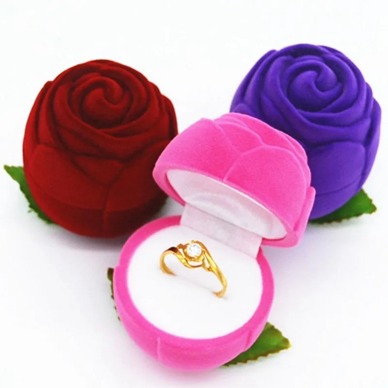 

New Arrival Fashion Rose Flower Jewelry Box Wedding Ring Gift Case Earrings Storage Display Holder Red Pink Purple Available