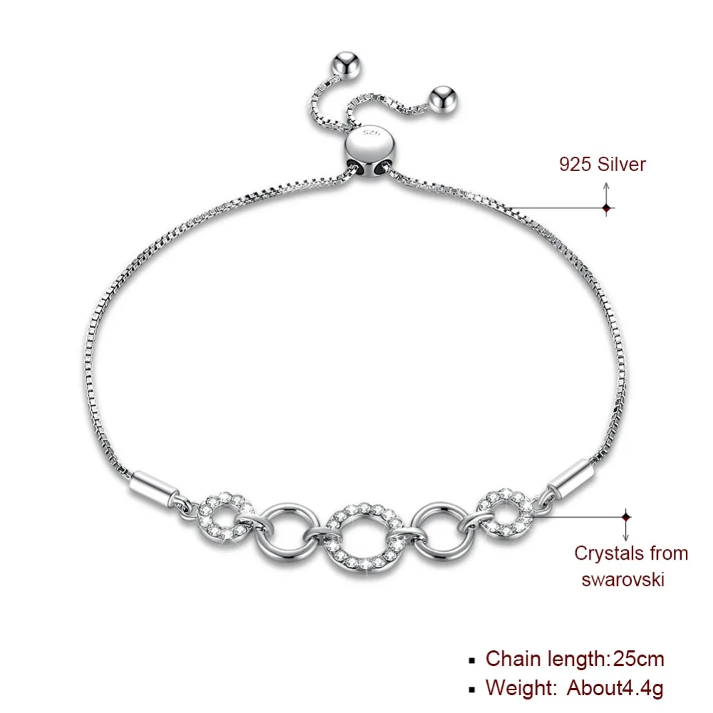 Женский браслет с кристаллами Swarovski простой Изысканный регулируемый из серебра