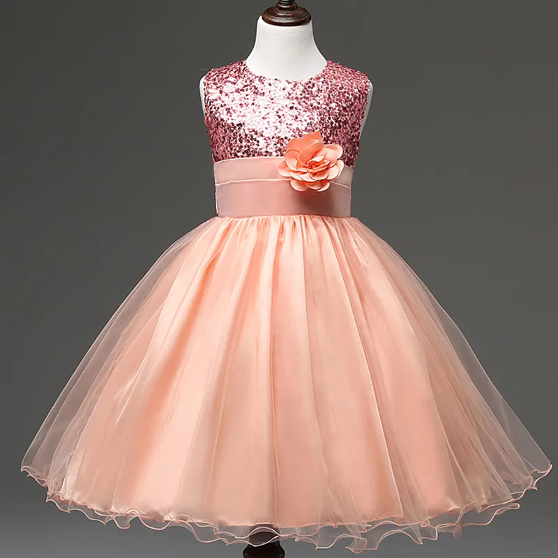 Children Sequin Floral Dresses Wedding Birthday Party Baby Girl Kid's Gowns Flower Girls Dress School Clothes for 8 10 12 Years | Детская