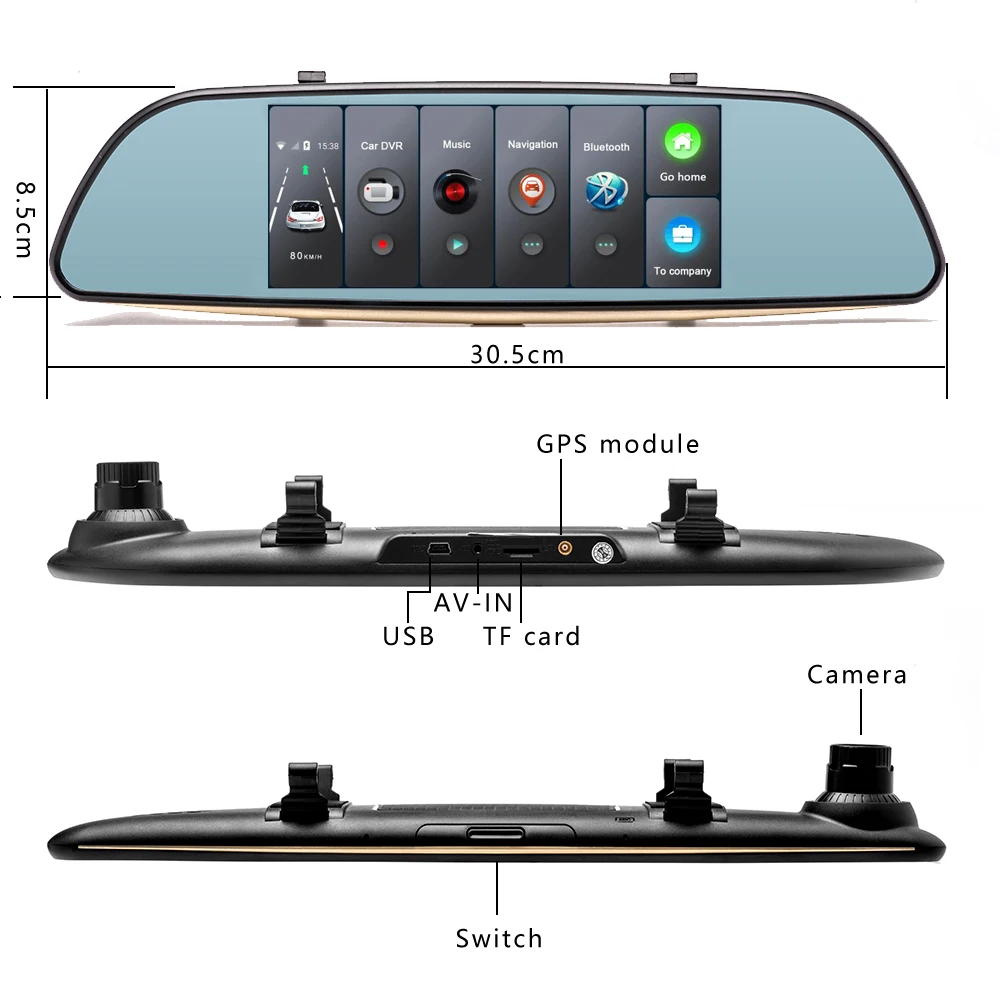 Podofo 5 &quot3g Автомобильная камера DVR gps Bluetooth двойной объектив зеркало заднего вида