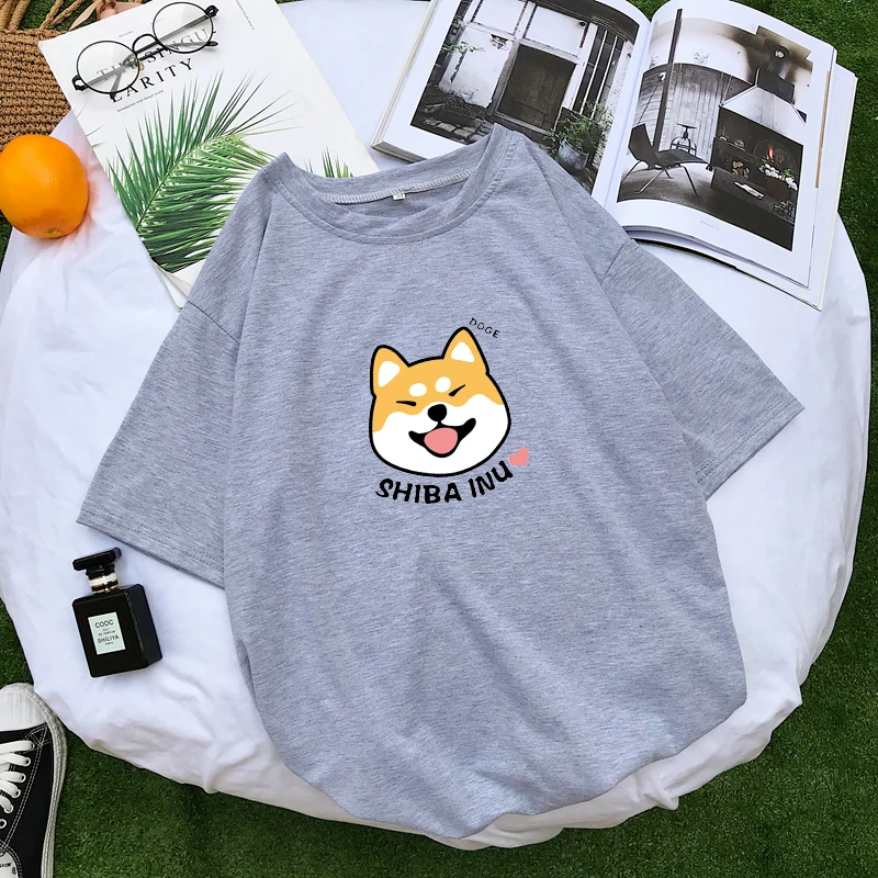 Для женщин Harajuku футболка Kawaii милые shiba Inu Doge печатных футболка корейский Стиль Уличная хлопковые топы эстетическое camisas mujer Тройник
