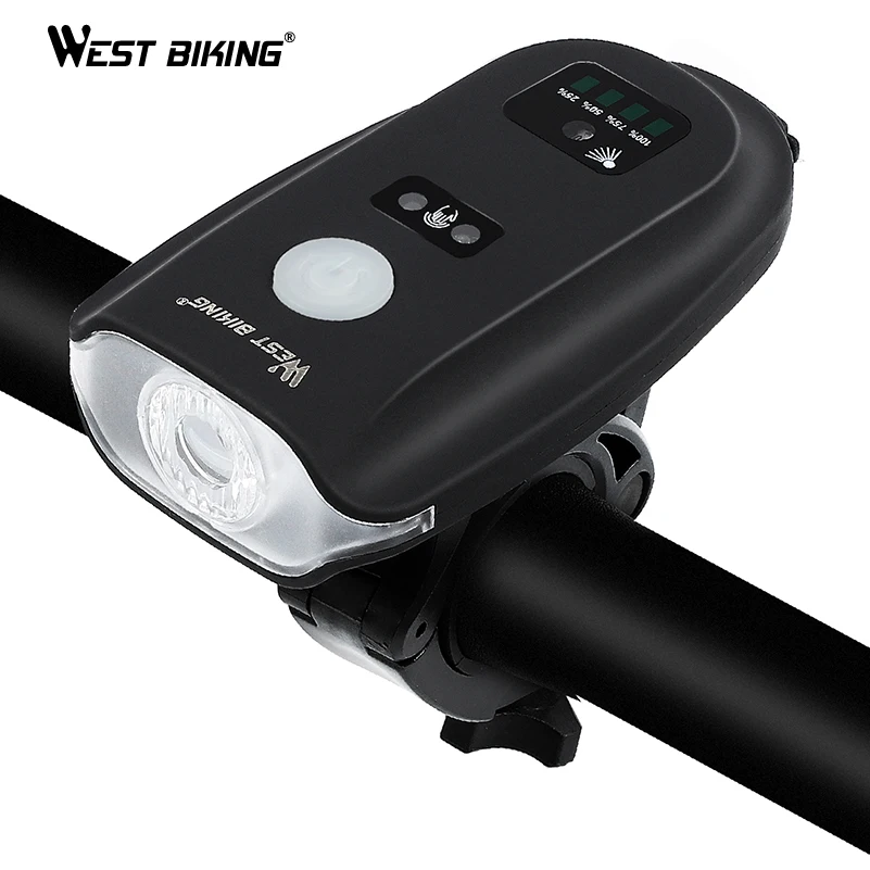 WEST BIKING, usb зарядка, велосипедный флэш-светильник, 350 люмен, интеллектуальный сенсорный передний светильник, 5 моделей, велосипедный водонепроницаемый головной светильник для велосипеда
