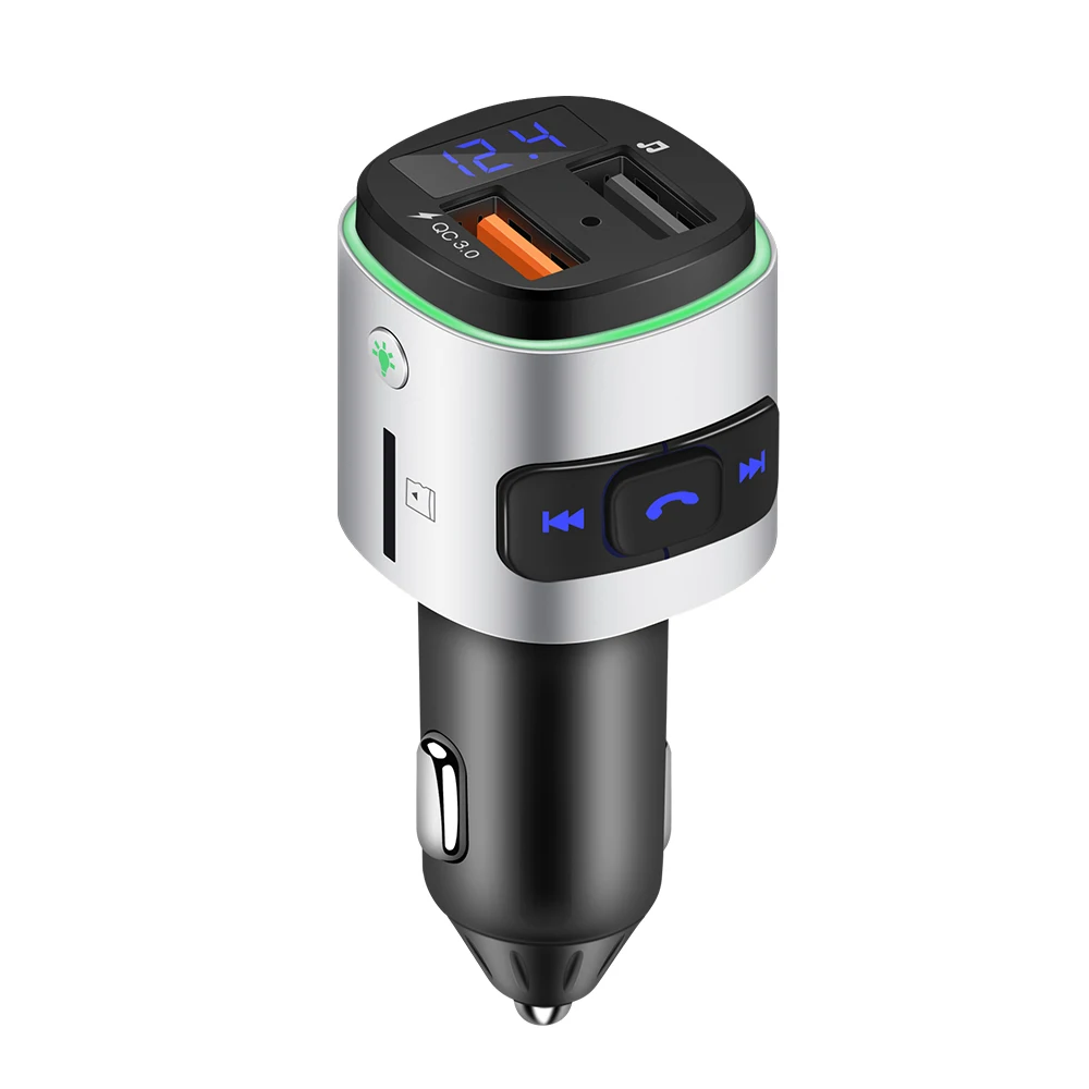 Silver Onever fm-передатчик QC 3,0 зарядное устройство AUX модулятор Bluetooth 4,2 беспроводной автомобильный Радио адаптер TF USB MP3 плеер с окружающим светильник - Название цвета: Silver