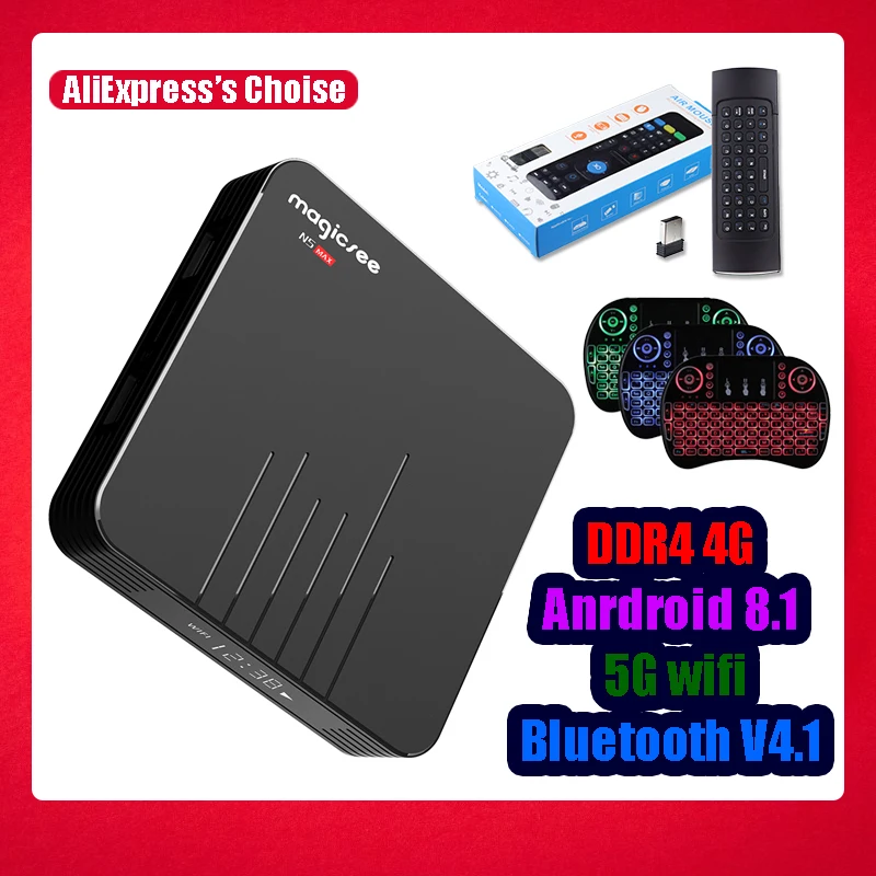 Magicsee N5 Max Amlogic S905X2 Android 8 1 ТВ коробка 4G 32G/64G Rom 2 4 + 5G двойной Wi-Fi Bluetooth Smart BOX K Декодер