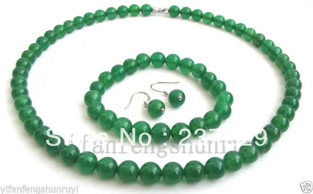 Оптовая цена доставка ^ 8 мм натуральный изумруд нефрит комплект ювелирных