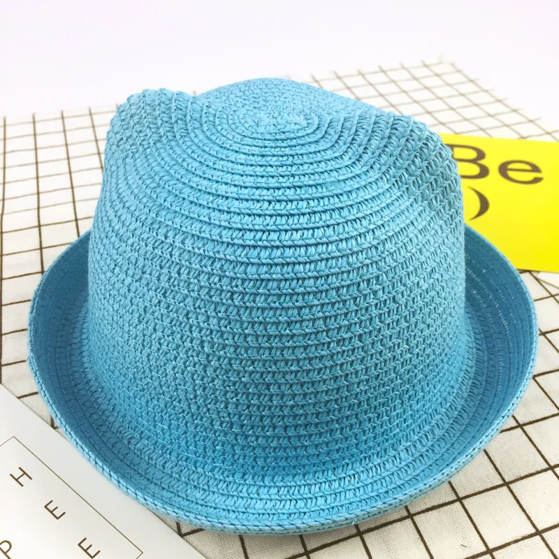 Шляпа детская соломенная с ушками модная Панама в стиле ретро однотонная