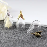 2pcs 31x18mm flat drop bottom bulb vase glass with twisted metal caps diy glass vials pendants jewelry accessory