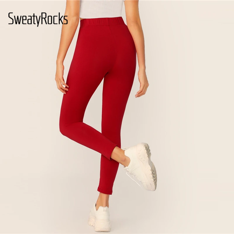 SweatyRocks, однотонные леггинсы с эластичной талией, женская одежда для активного отдыха, леггинсы, лето, высокая талия, обтягивающие базовые леггинсы