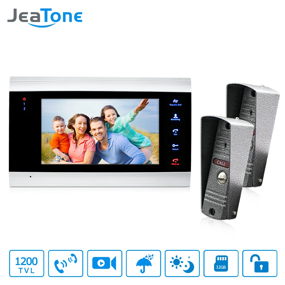 Видеодомофон JeaTone проводной дверной звонок 7 дюймов 1200TVL цветной дисплей Домашняя