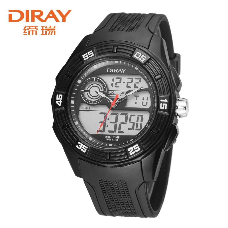 Часы наручные DIRAY мужские с двойным дисплеем водонепроницаемые цифровые