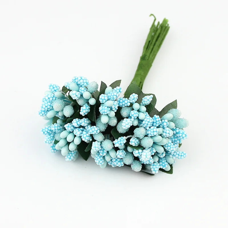 Light blue 12 шт. искусственная тычинка, цветок, букет для свадебной коробки, скрапбукинг, украшение, сделай сам, венки, цветы - Цвет: Light blue